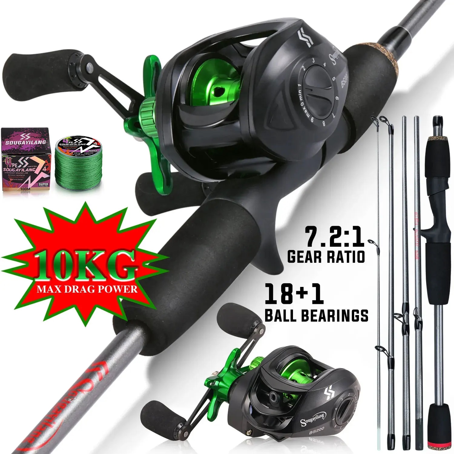 Fishing Rod Carbon Fiber - Combo de caña de pescar Sougayilang,
